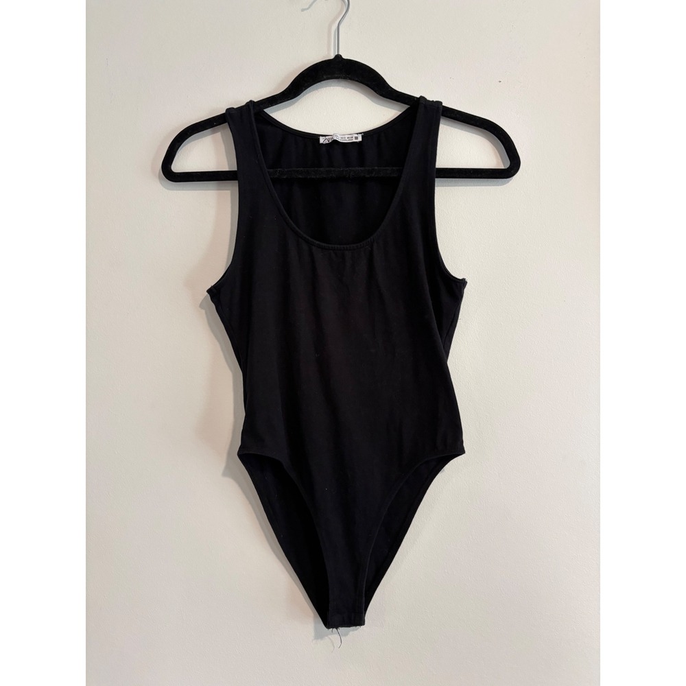 Zara Scoop Neck Bodysuit Women Size S Black Sleeveless Stretch Base Layer